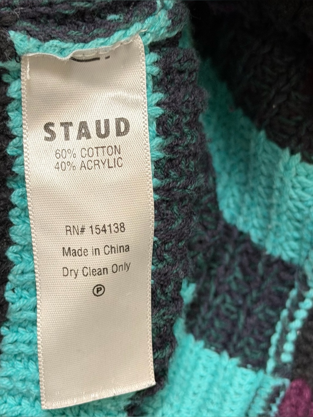 Staud Women’s Multicolored Mosaic Stripe Hampton Chunky Knit Sweater Sz Small - Picture 9 of 10